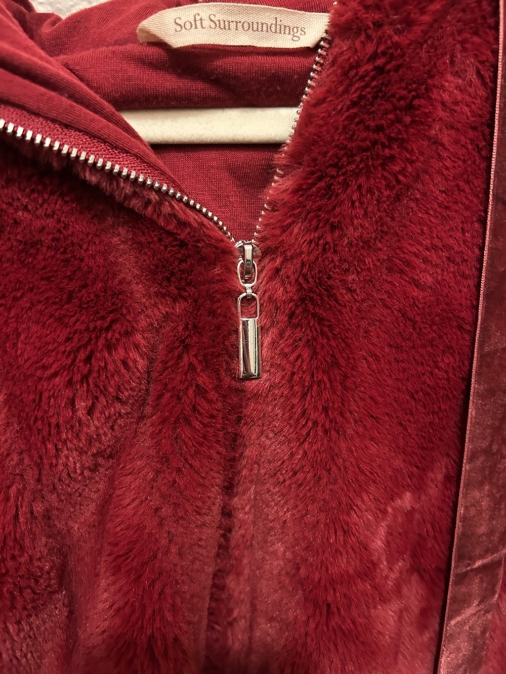 Soft Surroundings Plush Zip-Up Hoodie in Deep Red - Picture 3 of 7